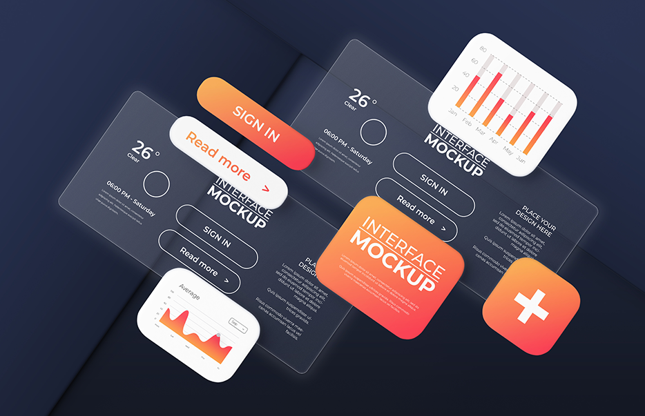 Interface mockup with glass effect